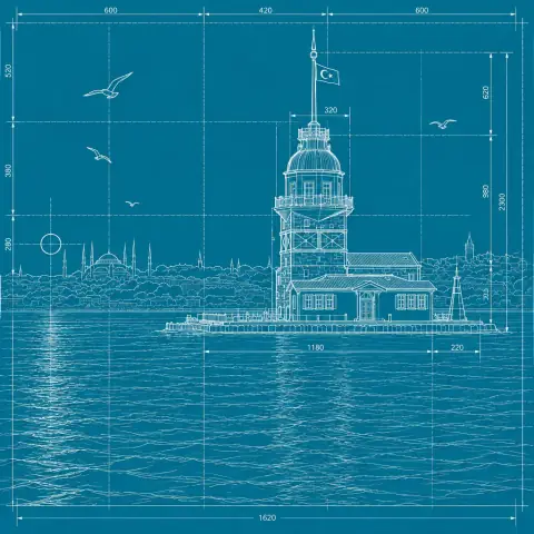 Kız Kulesi'nin yapay zekâ ile üretilmiş fotoğrafı, Mavi Kopya stiliyle