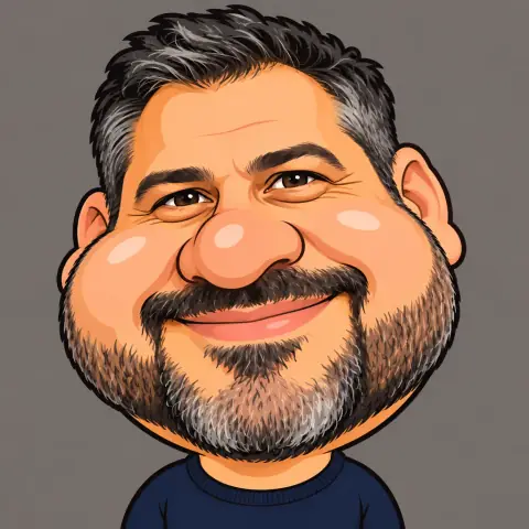Gerçek olmayan yetişkin bir erkeğin yapay zekâ ile üretilmiş portresi, Şişirilmiş Karikatür stiliyle